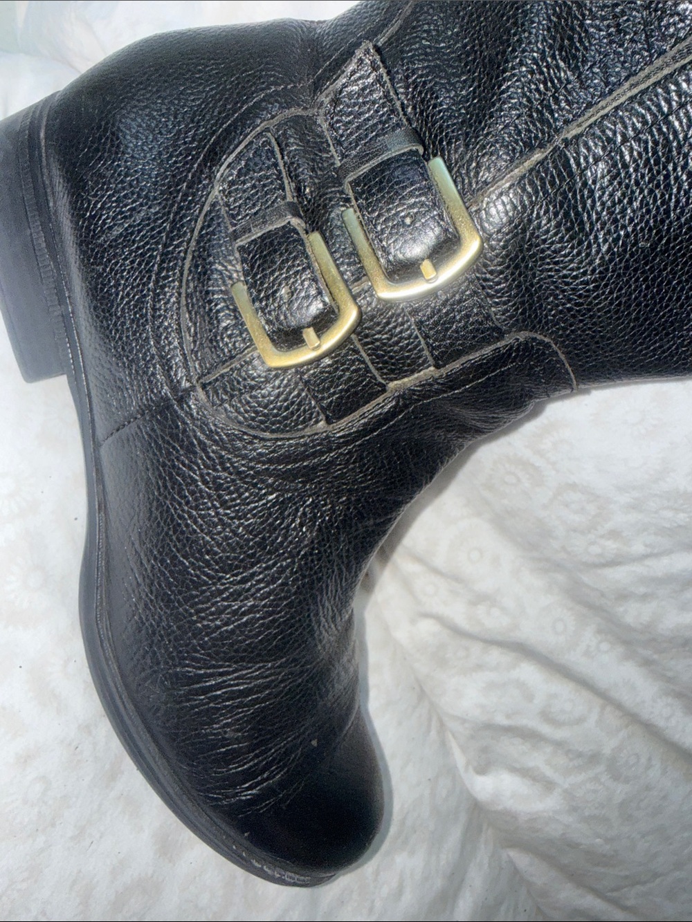 Naturalizer Black Leather Wide Calf Boots with Gold Hardware - Picture 8 of 11